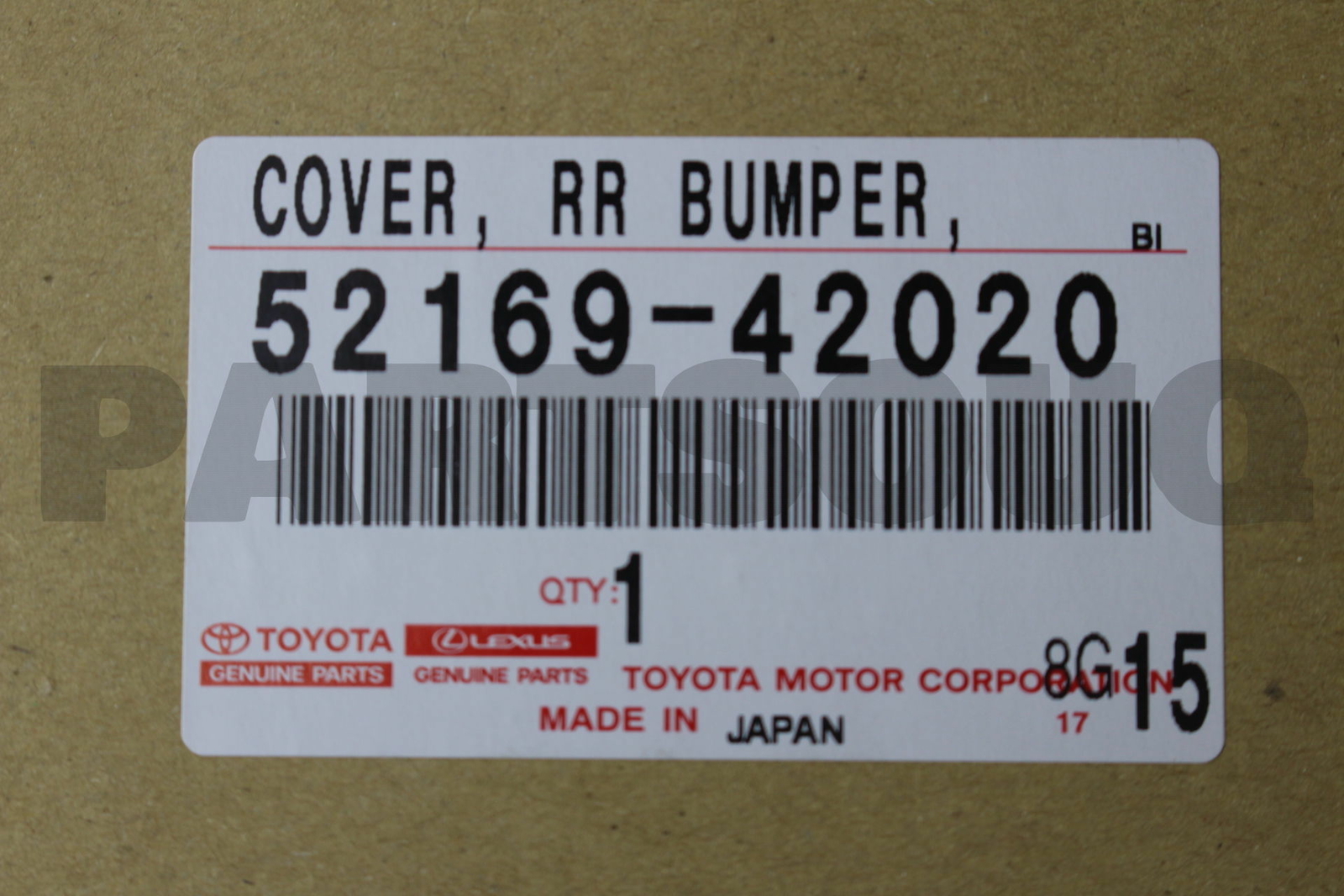 5216942020 Genuine Toyota COVER RR BUMPER 52169-42020 | eBay