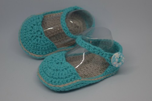 Sandali espadrillas neonato uncinetto colore turchese e beige, cinturino.  Nuovo. | eBay
