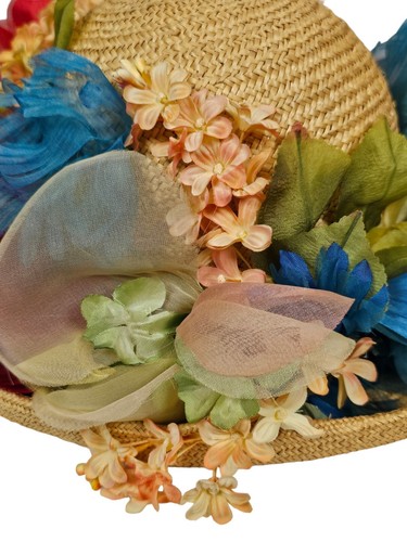 VTG 1960s CHRISTIAN DIOR Vivid Flowers Floral Hat Women's Chapeaux Paris-NY RARE - Picture 10 of 20