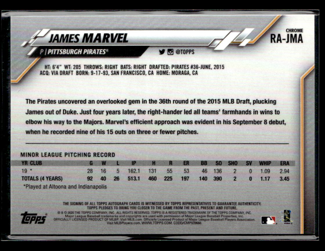 2020 Topps Chrome #RA-JMA James Marvel Rookie Autographs Card