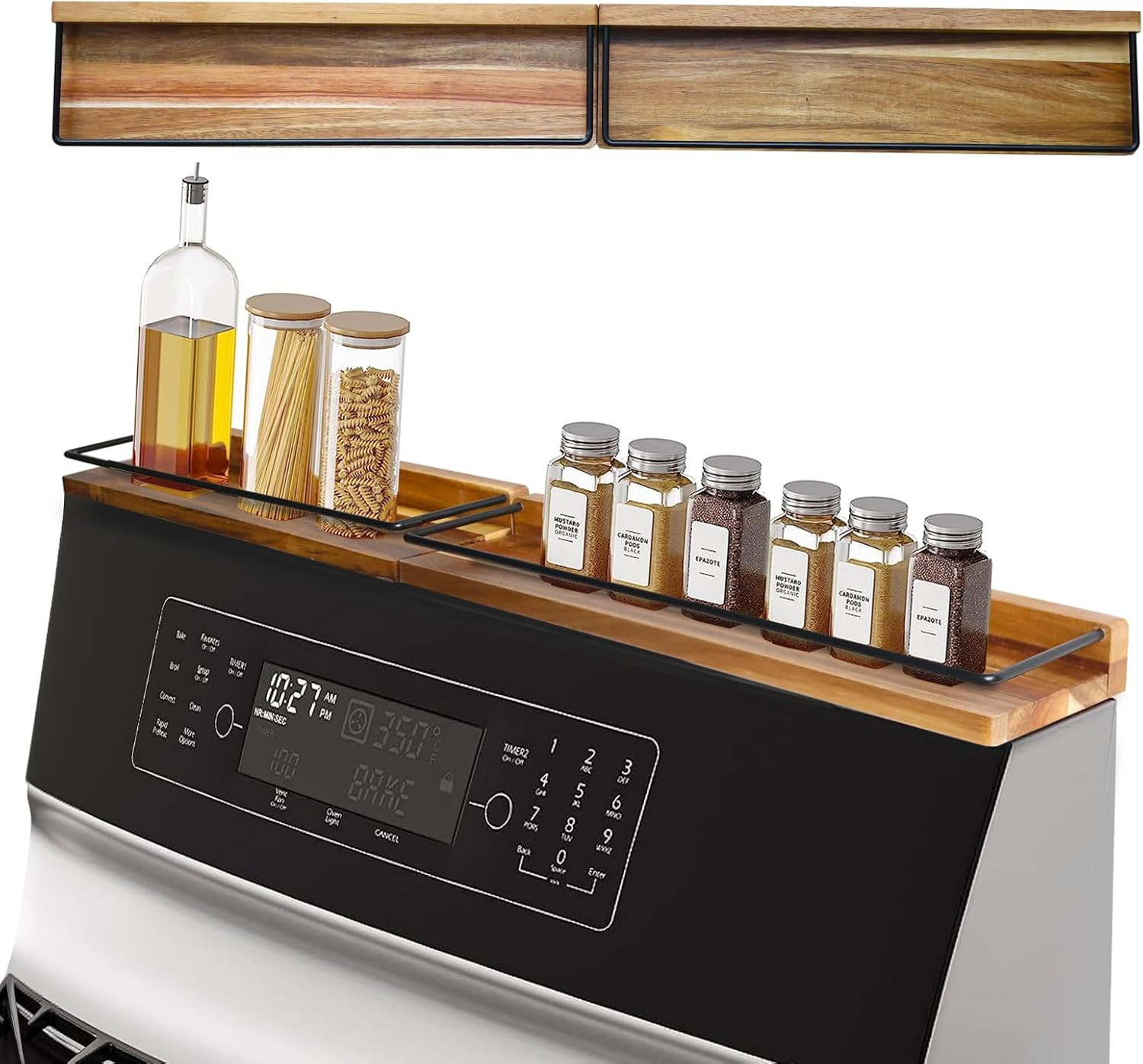 Stove Top Shelf,Magnetic Oven Shelf,Kitchen Storage Solution, 2pcs 15" Hard Wood