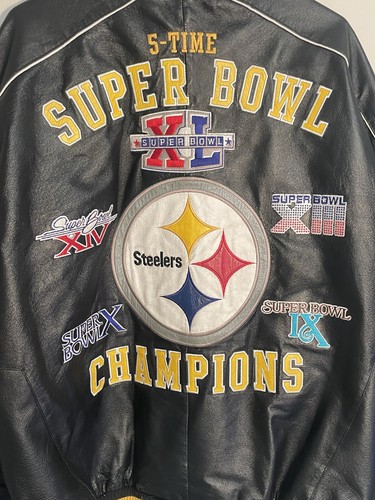 NFL XL Leather Pittsburgh Steelers 5 Time Super Bowl Champions Jacket Vintage - Picture 8 of 13