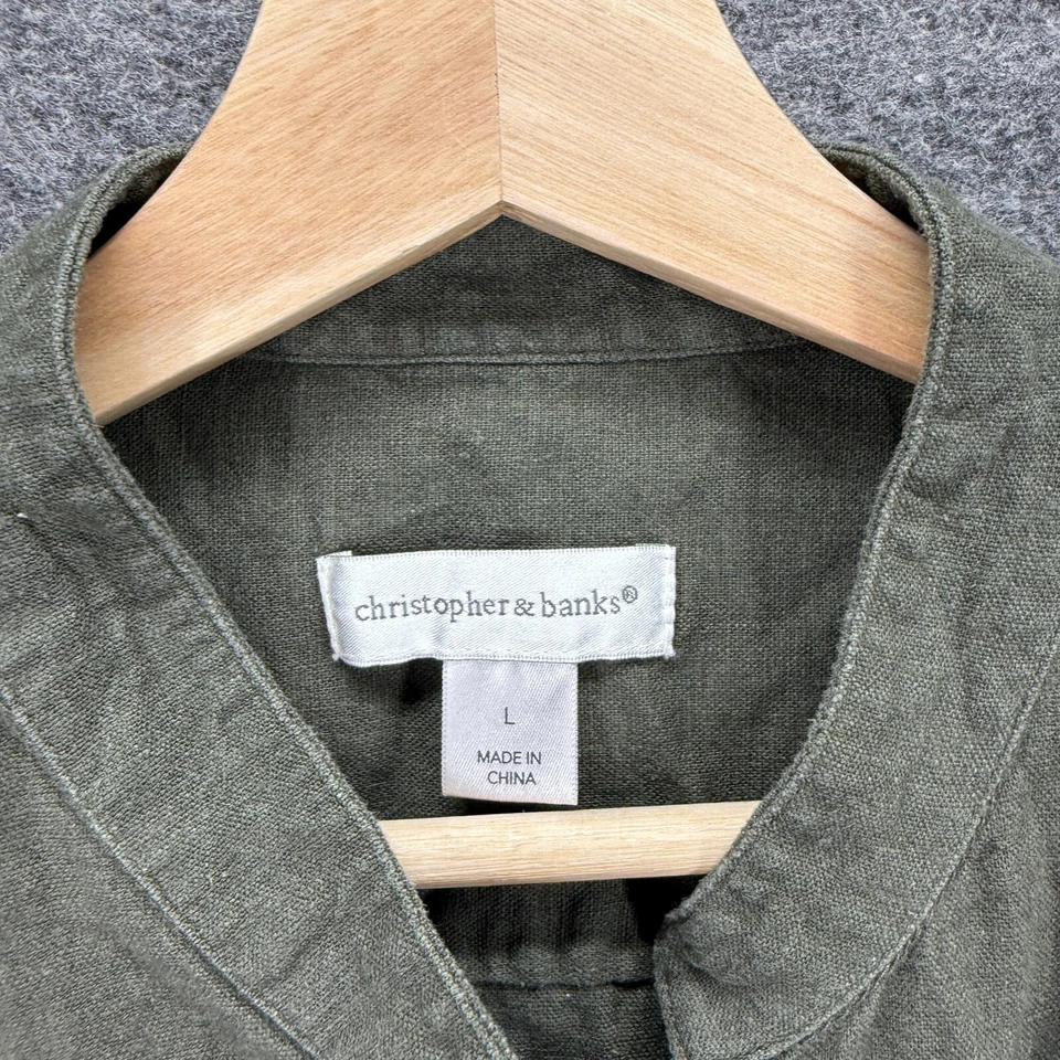 Christopher & Banks Jacket Women L Large Gray Button Up Long Sleeve Linen - Image 3 of 4