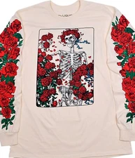 GRATEFUL DEAD-WOODCUT WHEEL-ROSES-BERTHA LONG SLEEVE-T-SHIRT M-L-XL-XXL  Garcia
