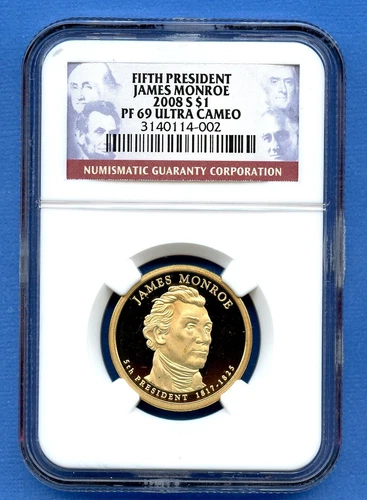2008 S NGC PF69 UC James Monroe $1 US Mint Coin 2008-S PR-69 Ultra Cameo