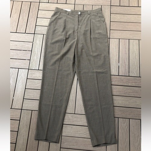 Escada by Margaretha Ley caramel brown pin striped high waisted thin wool pants - Picture 2 of 9