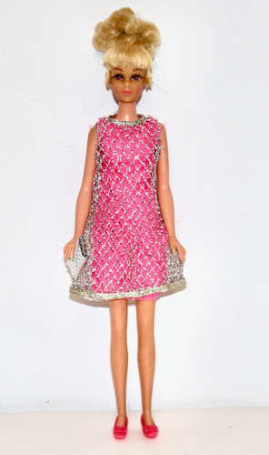 Mattel Growin Pretty Hair Francie bambola vintage in abito gabbia argento