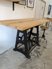 Table haute mange debout bois métal style industriel, bois massif, fonte 