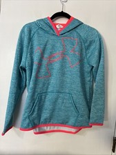 Under Armour Hoodie Pullover Logo Teal Blue Pink Youth Sz XL Coldgear Girl