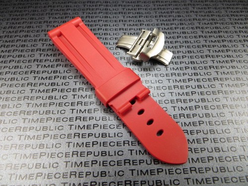 NEW 24mm Red Rubber Diver Strap Deployment Brush Buckle Watch Band Set PAM XB - 第 1/4 張圖片