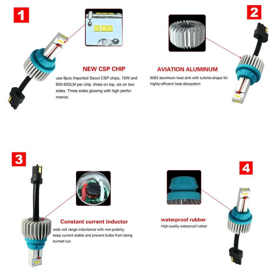 Alla Lighting 2600LM 6000K 3156 LED Back Up Light Bulb Reverse Lamp CANBUS,White - Image 4 of 4