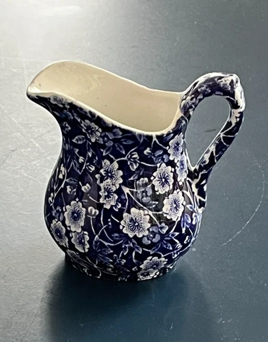 CROWNFORD CHINA STAFFORDSHIRE ENGLAND CALICO BLUE 4" CREAMER JUG PITCHER