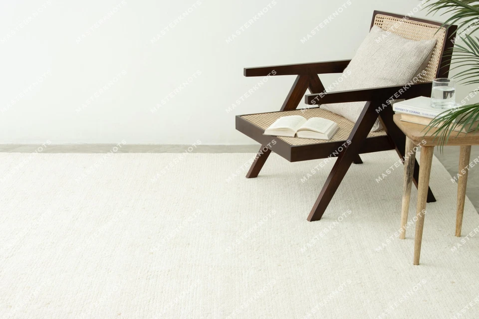 Kunst Deko Indisch Handmade Teppiche 1.5x2.4m Elfenbein Solid Hand Gewebt Wolle - Bild 3 von 4