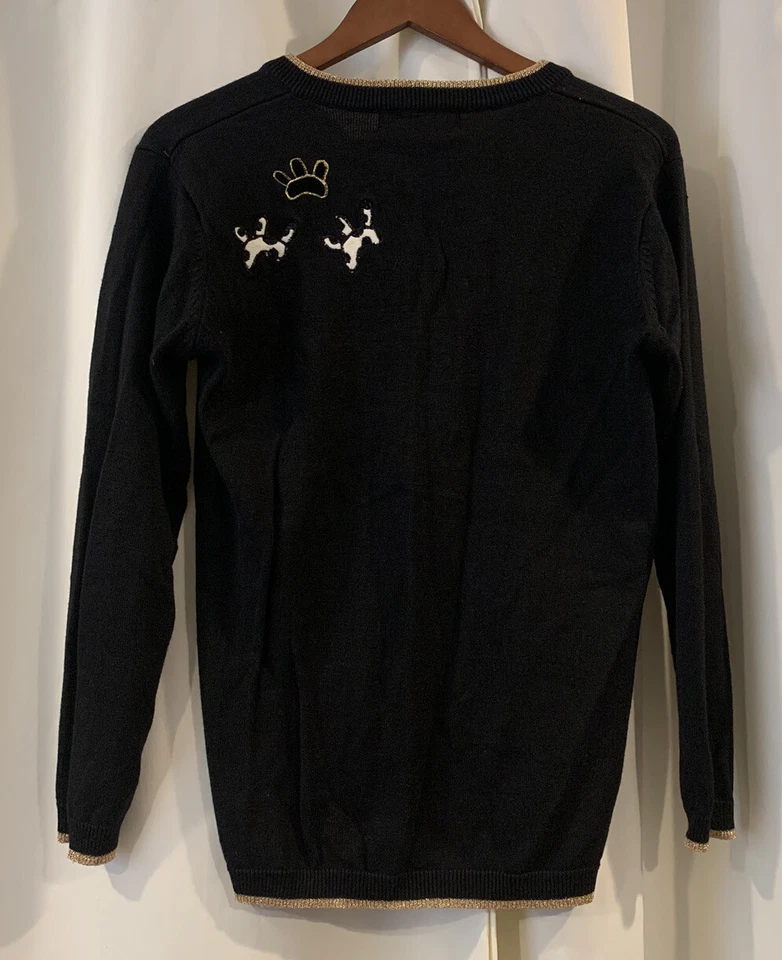 Terazzo Embroidered Cat Paws Sweater Cotton Blend Women Size S Black Multicolor - Image 3 of 4