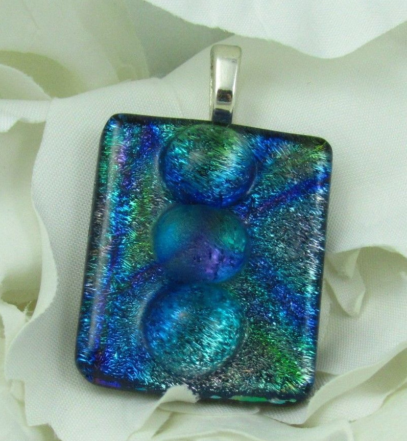Dichroic fused glass pendant, green blues purple. p1227, p4s | eBay