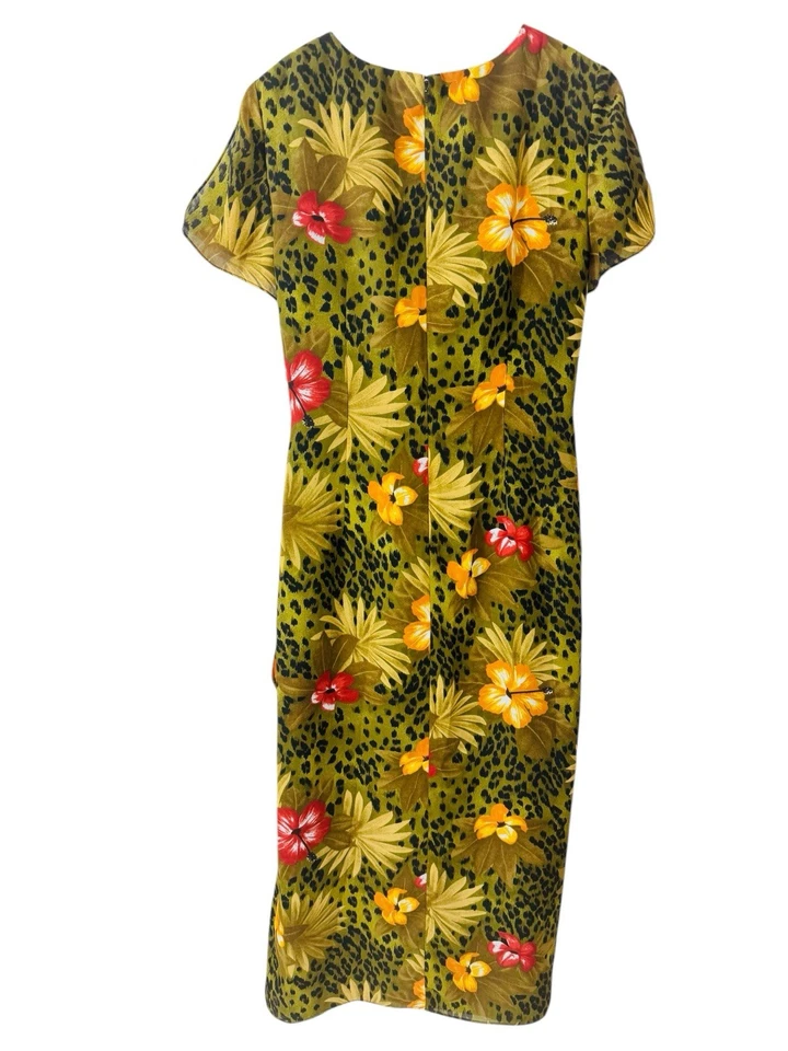 Vintage John Roberts Womens Floral Long Wrap Dress Size 14 Brown Yellow Hibiscus - Image 4 of 4