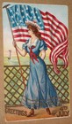 1908 PC, 4TH OF JULY GREETINGS, WOMAN WITH FLAG, MAE WASHINGTON, DPO POSTMARK — photo 1
