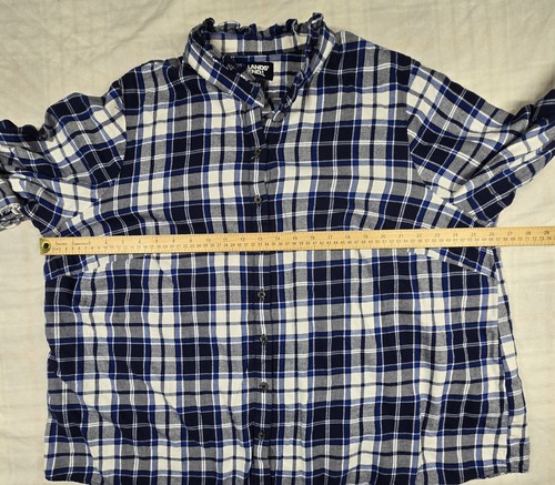 Lands End Flannel Shirt Womens 100% Cotton Button Down Ruffle Trim Blue Plaid 3X - Picture 7 of 11