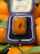 RAR Art Déco Ring Silber 900 Bernstein Gr. 54 Handarbeit signiert Schmuck Design