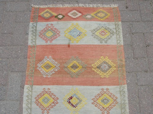2x4 Small Wool Kilim Rug - Vintage White Area Rug - Rugs for living room - Picture 3 of 10