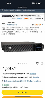 Tripp Lite SMART2200RM2U SmartPro 2200VA 1920W 2U Rackmount UPS 120V 8-Out