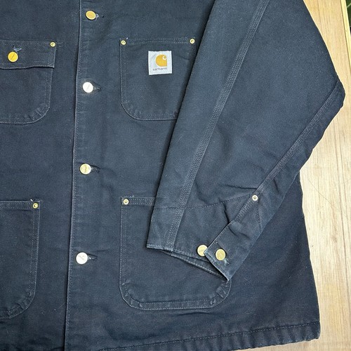 VTG CARHARTT C01 BLK MENS 50 BLANKET LINED BLACK CANVAS BARN CHORE JACKET COAT - Picture 8 of 23