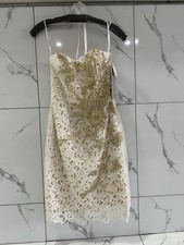 Jovani Off-White Gold Lace Sequin Embroidered Cocktail Dress Sweetheart 