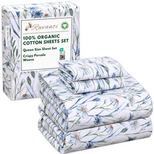 RUVANTI 100 Organic Cotton Sheets Queen Size Percale Weave GOTS Certified 4-...