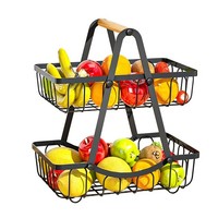 Obstkorb Etagere Metall Schwarz Holzgriff KüChe Aufbewahrung Modern 2 Etagen