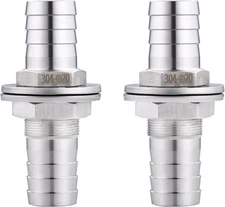 3/4" Hose Barb Thru-Bulk Bulkhead Fitting,304 Stainless Steel Straight Hex Union
