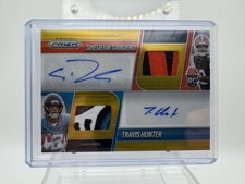 2025 Panini Prizm Dual Patch Autograph Travis Hunter, Shedeur Sanders 07/10 Gold