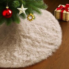 Faux Fur Christmas Tree Skirts, 30 inches Velvet Plush Long Haired Wool Fur Xmas