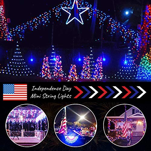 Decorazione 4 Luglio Mini Luci Patriottiche - 20 Piedi 100 Conteggi Rosso Bianco Blu - Foto 4 di 7