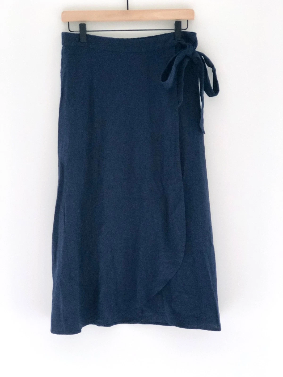 NWT J.Crew Factory Size Small Linen-blend Faux-wrap Skirt Navy Classic