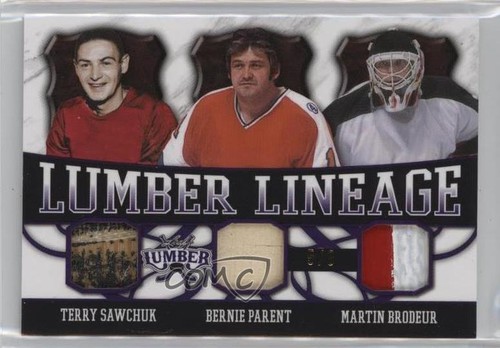 Terry Sawchuk, Bernie Parent, Martin Brodeur [Purple] #LL-11 2021 Leaf Lumber Lineage card