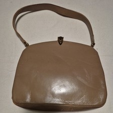 Vtg ORIGINAL WALDYBAG Taupe Leather Handbag 1950s Top Handle Purse Royal Maker