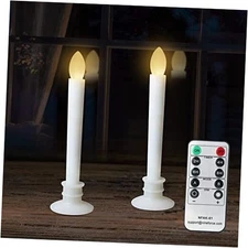 Pack Flameless Taper Candles with Remote/Timer, Battery Operated 2 White Base