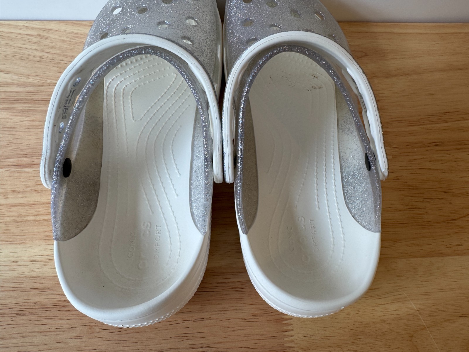 Crocs Classic Translucent Glitter Clogs Shoes Whi… - image 3