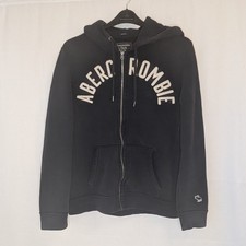 Abercrombie & Fitch Navy Full Zip Hoodie L Spell Out Embroidered Logo