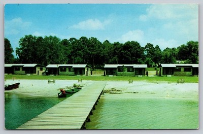 Vintage Geneva Beach Apartments Postcard Keystone Heights FL Cabins Pier Boats