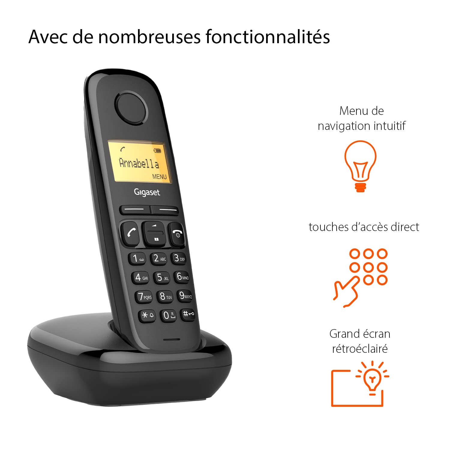 Téléphone DECT A270 noir à écran rétroéclairé et identification d'appelant - 3