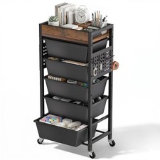 6 Tier Rolling Cart with Drawers, Plastic Drawer Storage Craft Cart with Pegb...