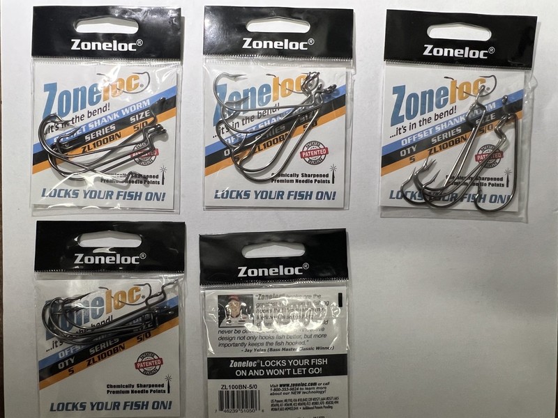 5-Packs Zoneloc Offset Shank 5/0 Hooks, 5 Hooks Per Pack New