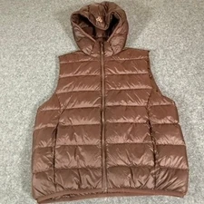 Aritzia The Little Puff TnAction Brown Down Puffer Vest Hooded Warm Sz Small Lux