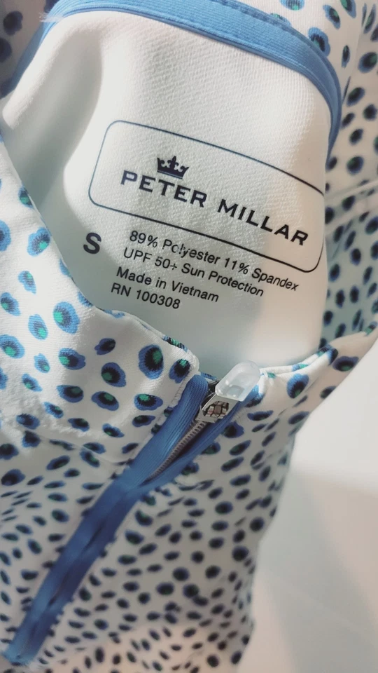 Pullover Peter Millar Performance para mujer cuarto cremallera verde/azul lunares talla S Foto 4 de 4