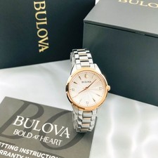 Bulova Sutton 98P200 Ladies White Dial Diamonds Quartz Gold/Steel Watch 28mm