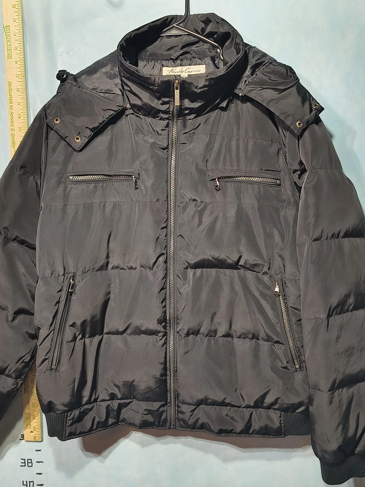 Kenneth Cole Jacket Mens XL Black Puffer Hooded Down Insulated Zip Pockets Warm