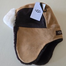 DEFECT KIDS 2-4 YEARS CHESTNUT UGG COLORBLOCK SHEEPSKIN SUEDE TRAPPER HAT 145