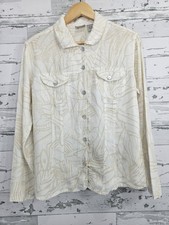 Chicos Womens 1 Medium 100 Linen Jacket Ivory Beige Leaf Pattern