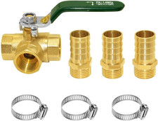 3 Way L-Port Shut off 1/2"G Thread Ball Valve with 1/2" Hose Barb T Shaped Brass